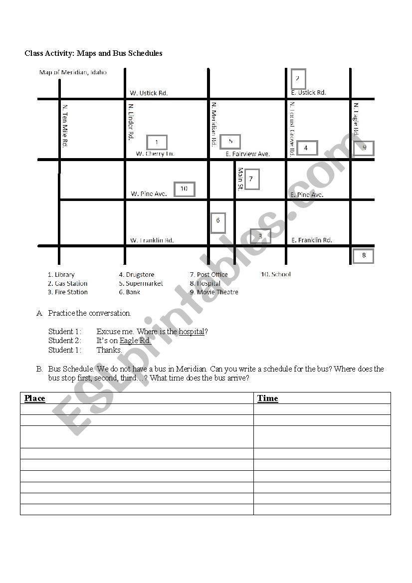 Map Reading Activity worksheet
