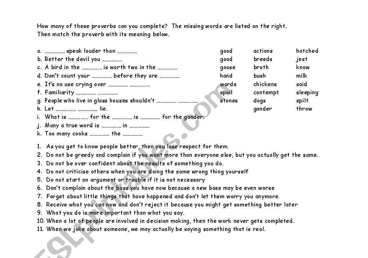 Common English Proverbs worksheet