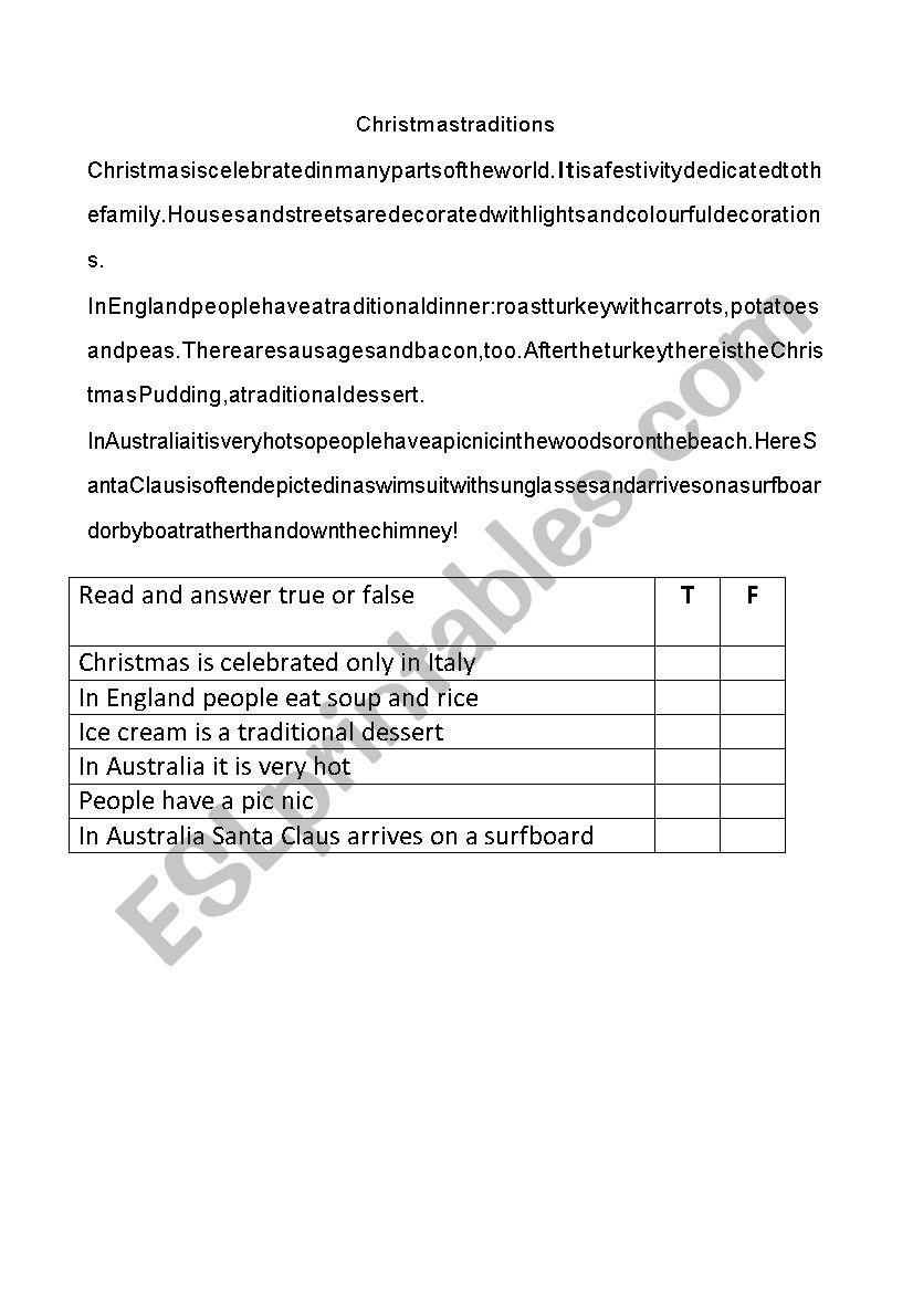 CHRISTMAS TRADITIONS worksheet