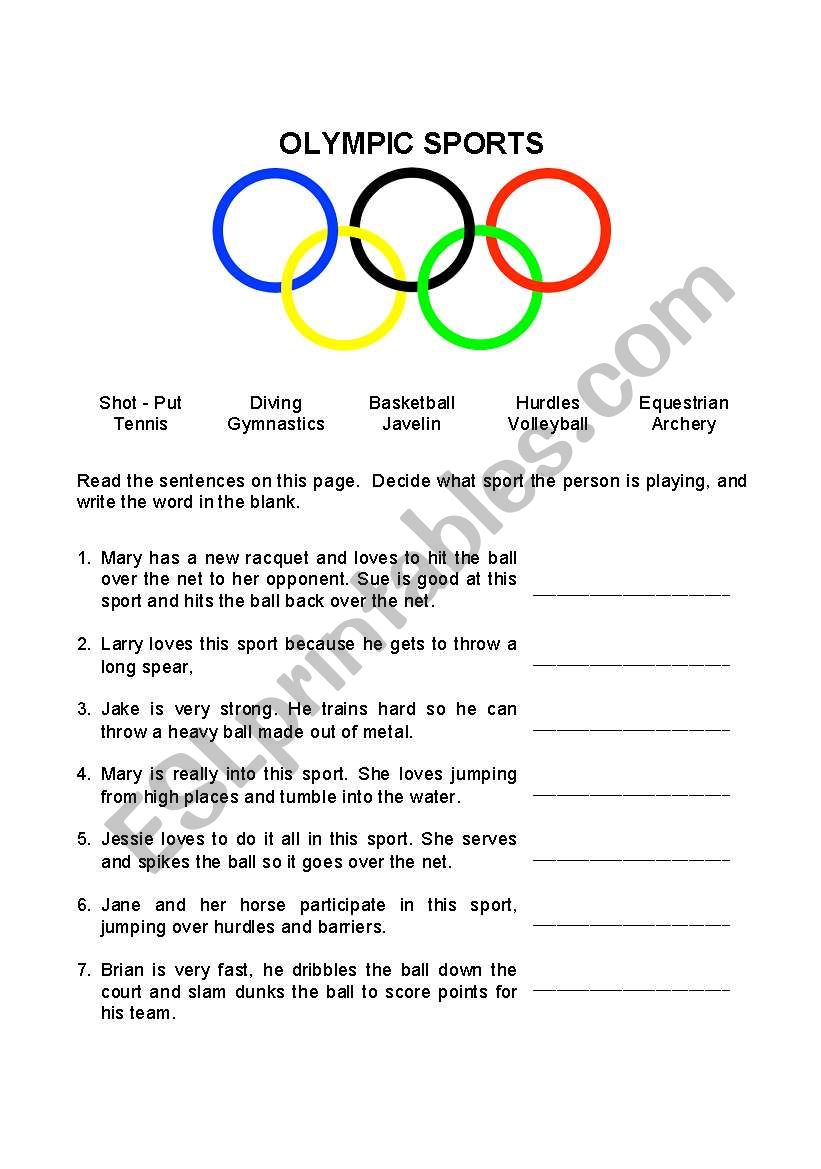 Olympic Sports worksheet