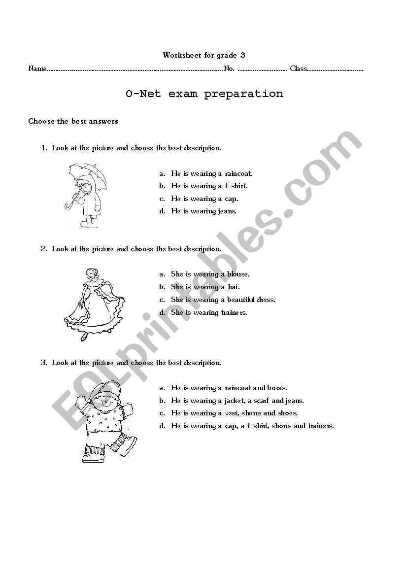 Exam about clothes  worksheet