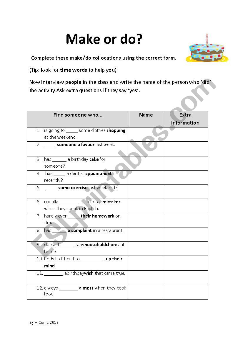 Make and do collocations worksheet