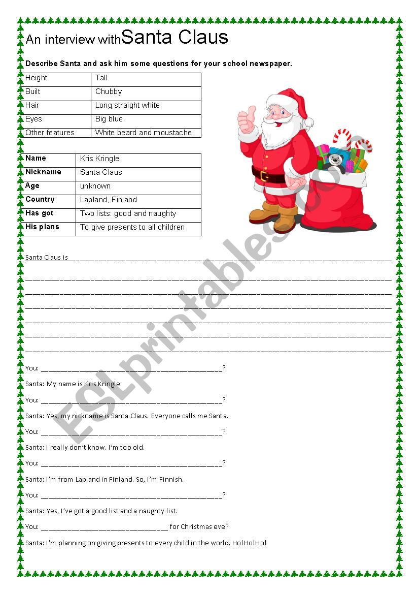 An interview with Santa worksheet