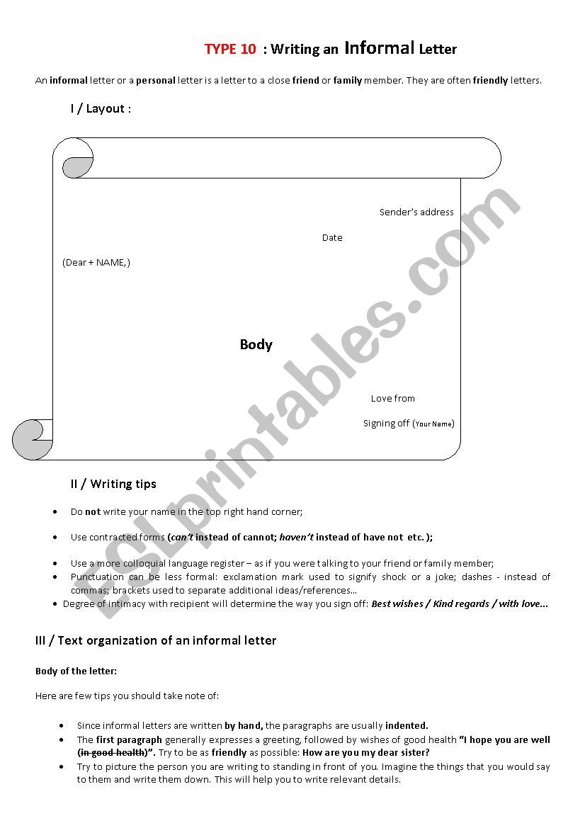 Writing an Informal Letter worksheet