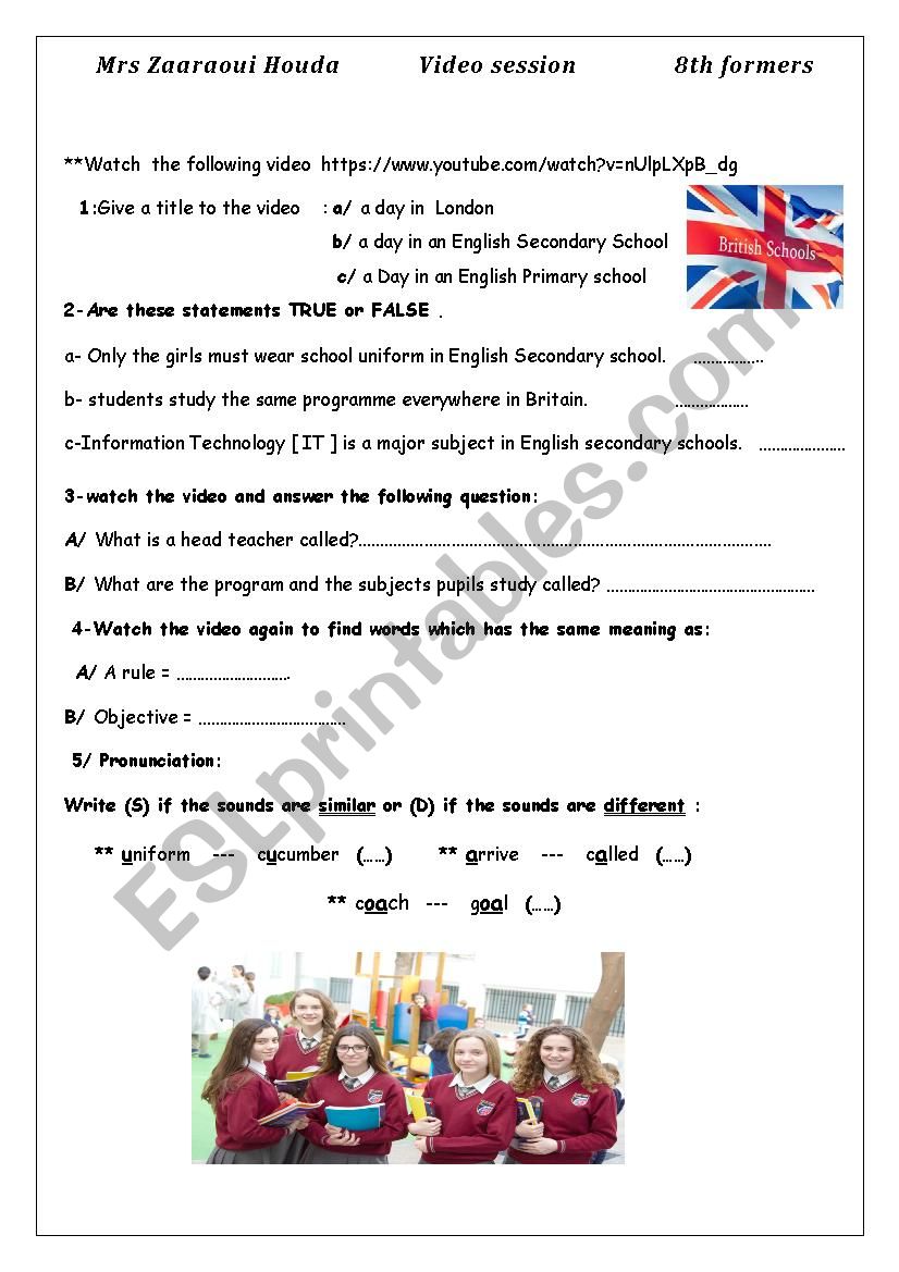 British Schools worksheet