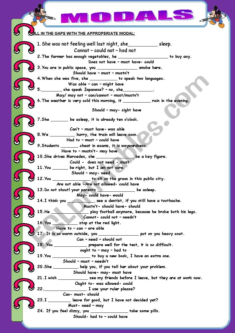 MODALS worksheet