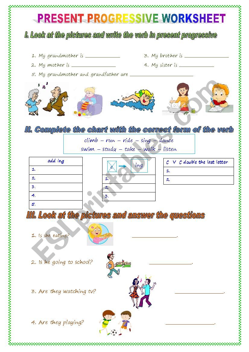 PRESENT PROGRESSIVE WORKSHEET worksheet