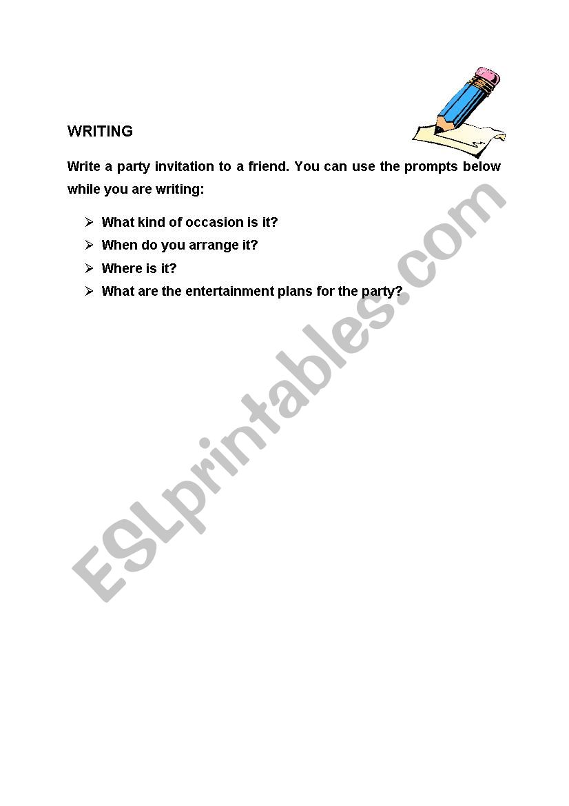 WRITING FOR INVITATION worksheet