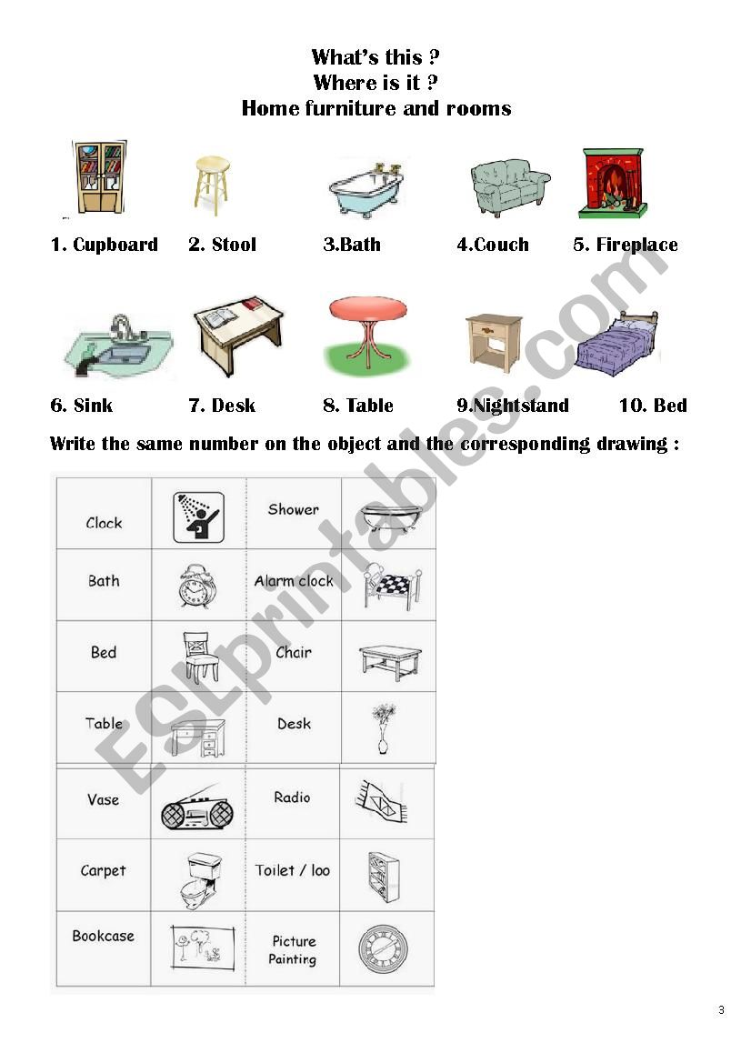 Home furniture and rooms worksheet