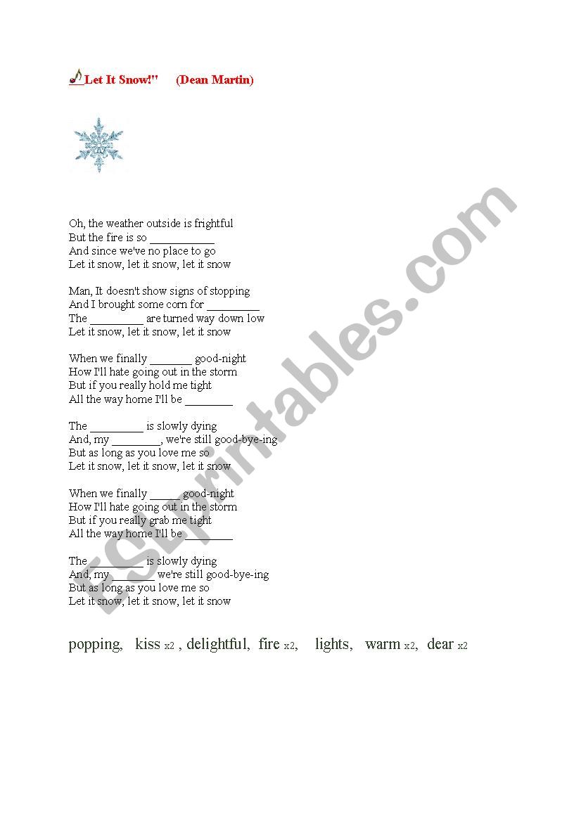 Let it snow - Christmas song worksheet