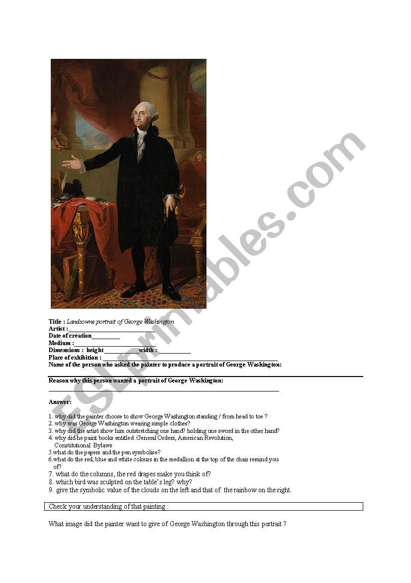 Portrait of George Washington worksheet