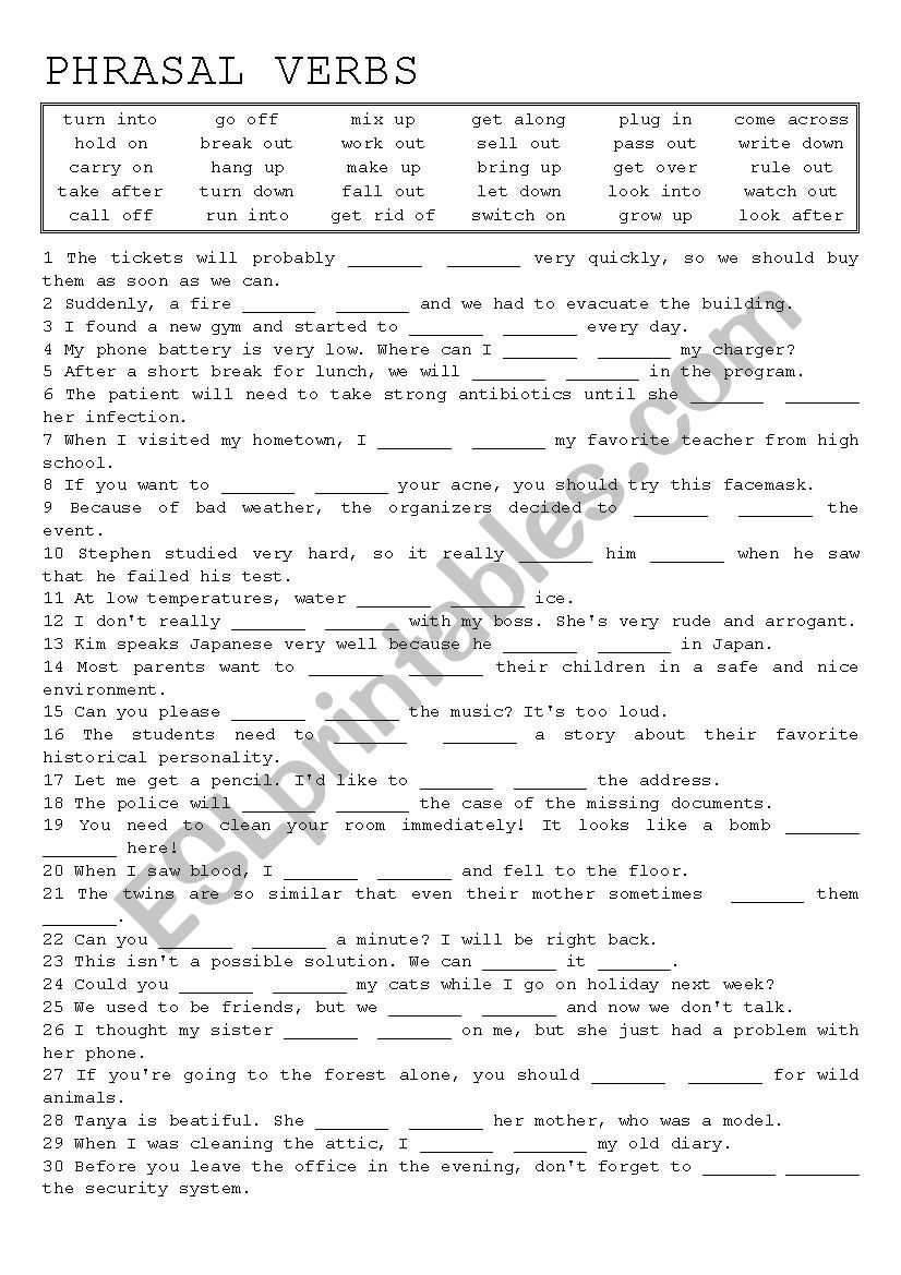 Phrasal Verbs (mixed) worksheet