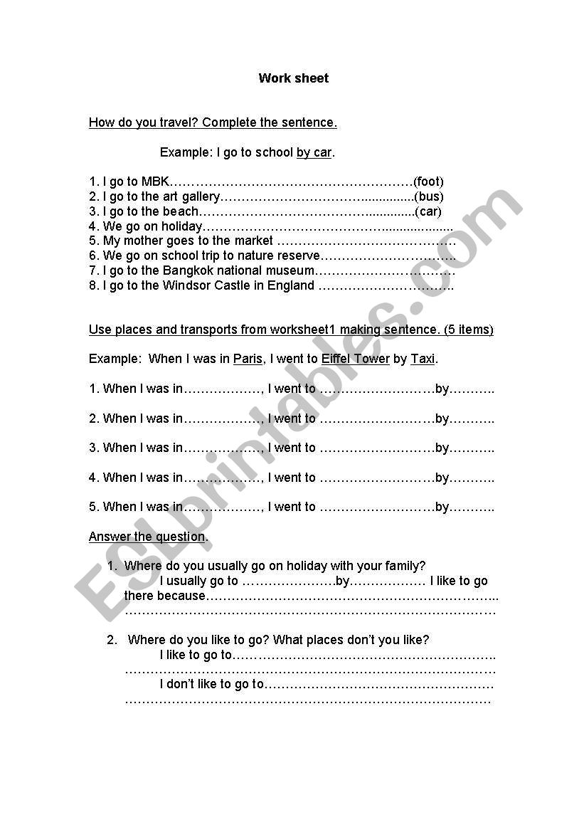 Transportation worksheet