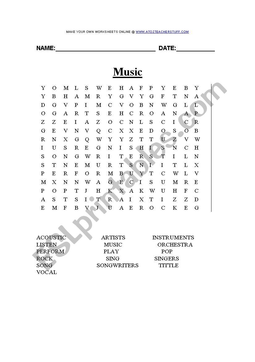 Music vocabulary worksheet worksheet