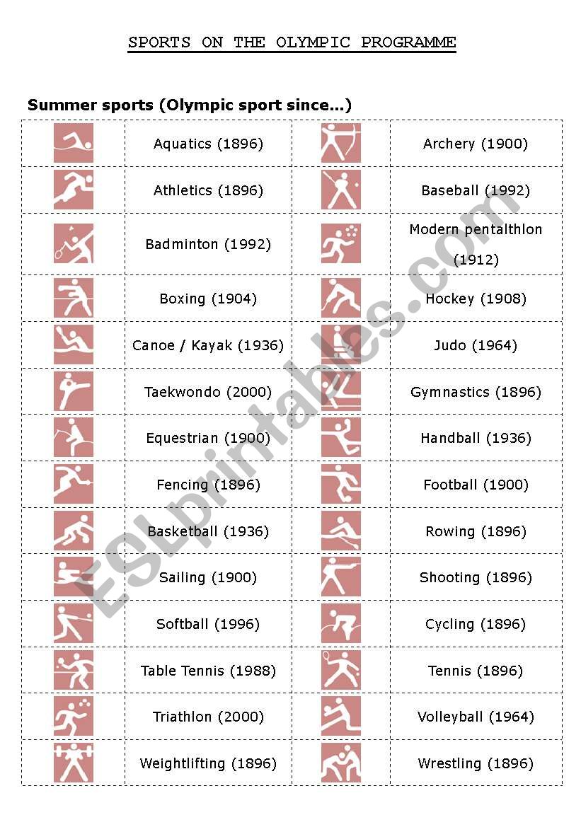 Olympic events - Mix and Match