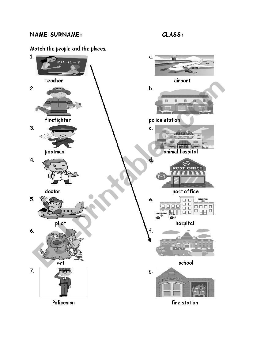 Jobs and places of work worksheet