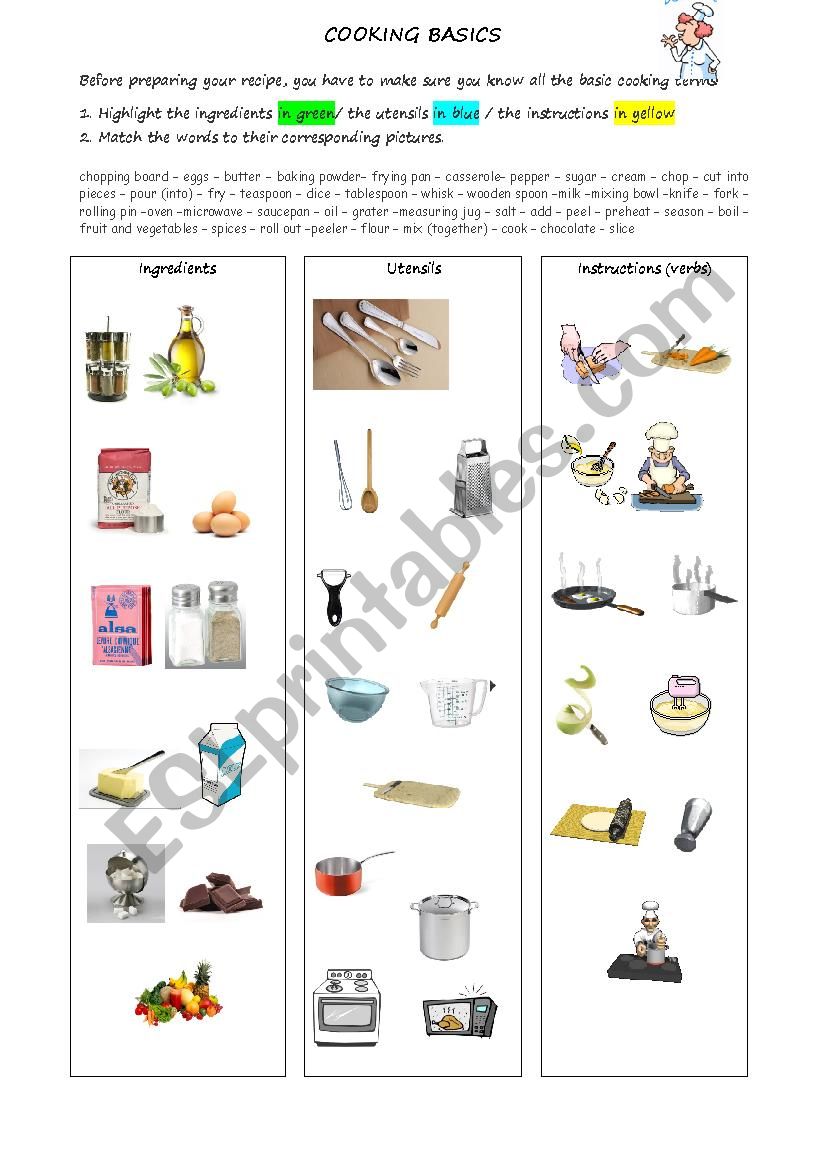 Cooking basics worksheet