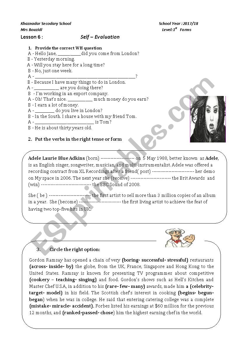 evaluation worksheet