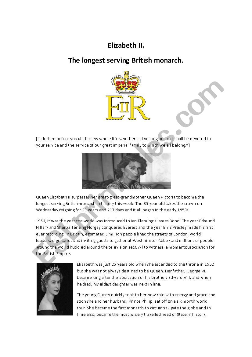 Elizabeth II. Listening worksheet