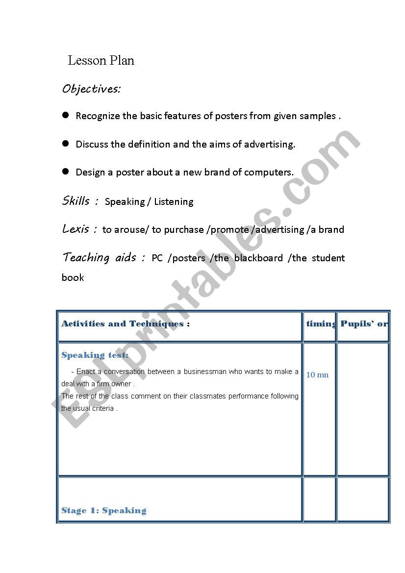 LESSON PLAN ECONOMY 2 worksheet