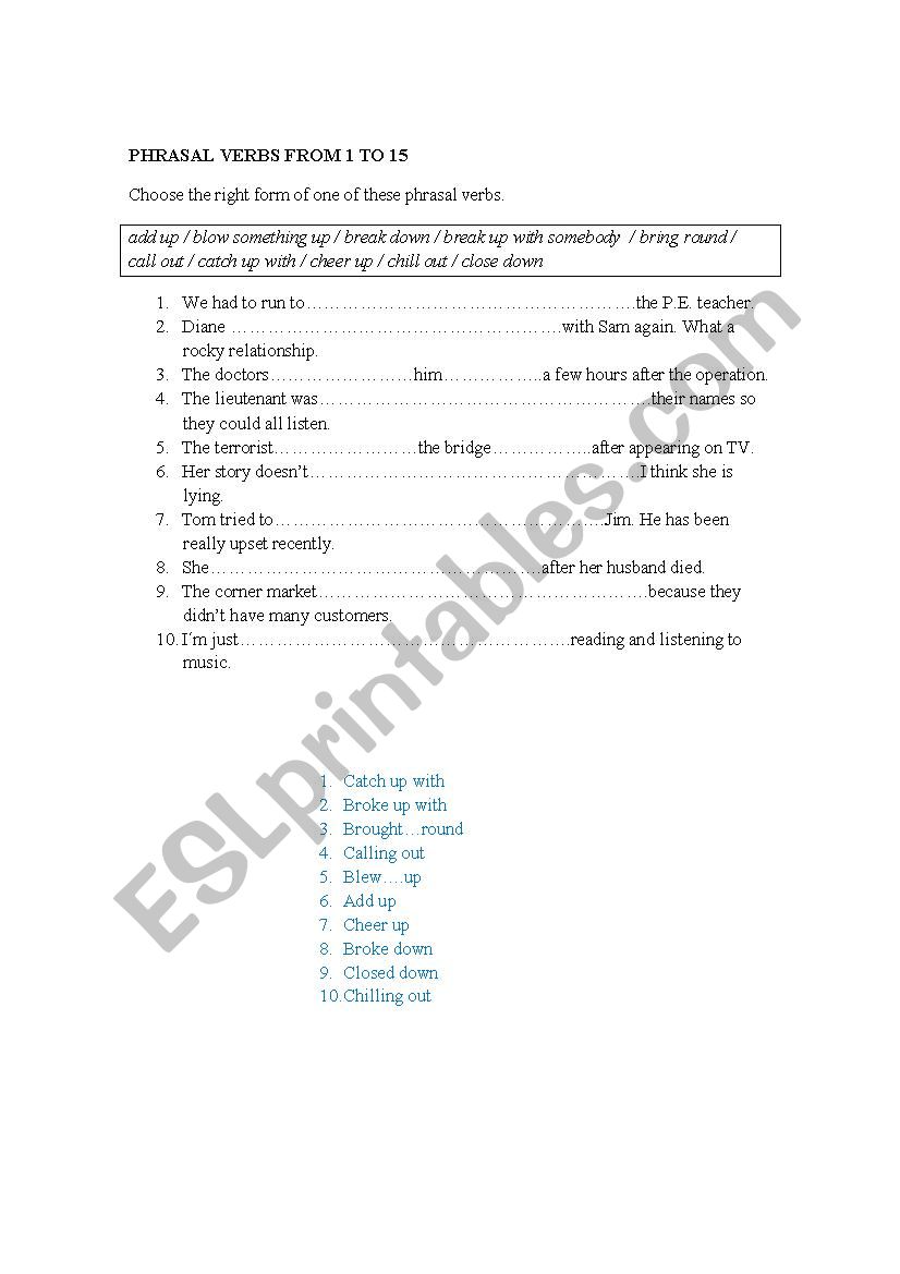 FCE phrasal verbs with answers 1