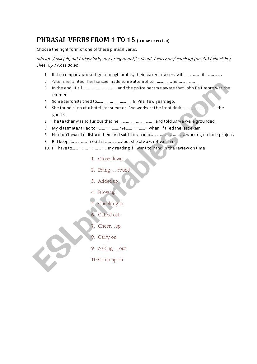 FCE phrasal verbs with answers 2