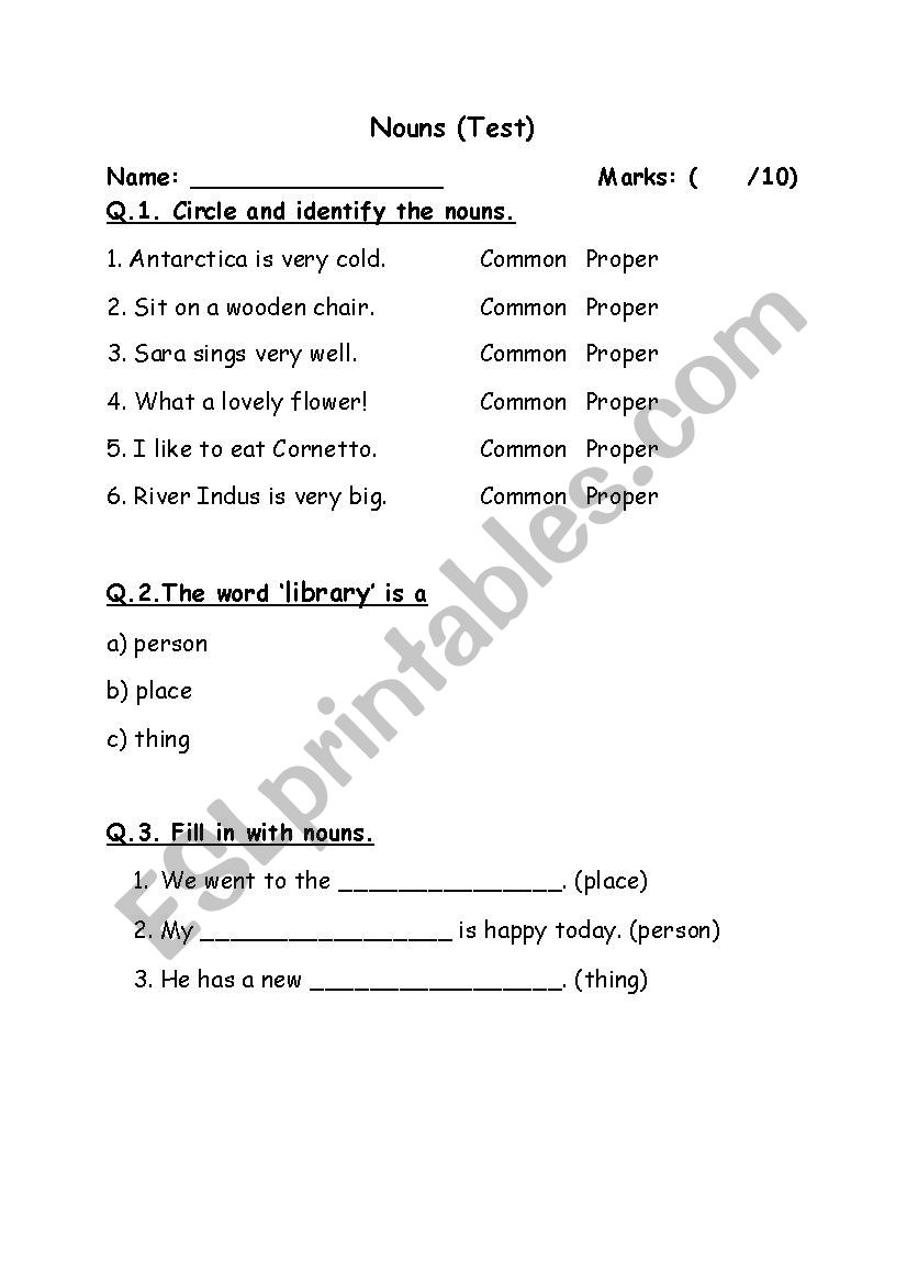 Nouns worksheet