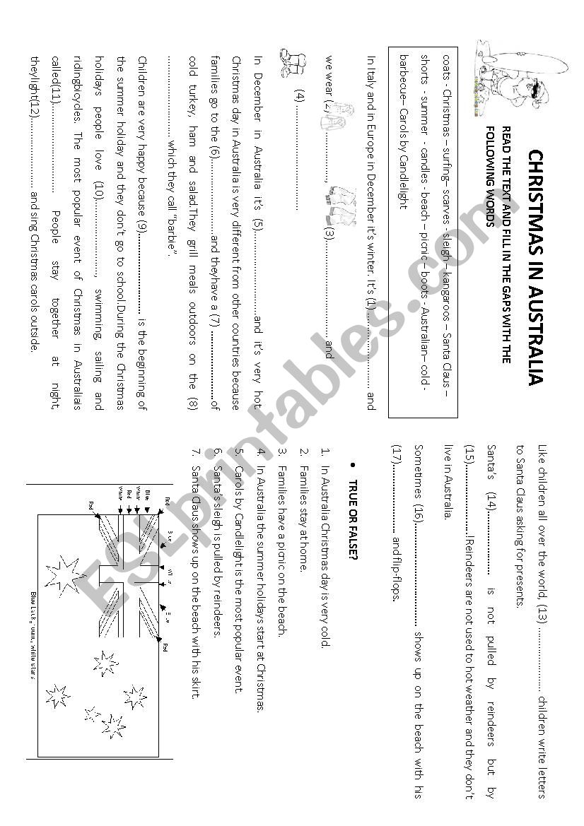 Christmas in Australia - reading activity - True or False