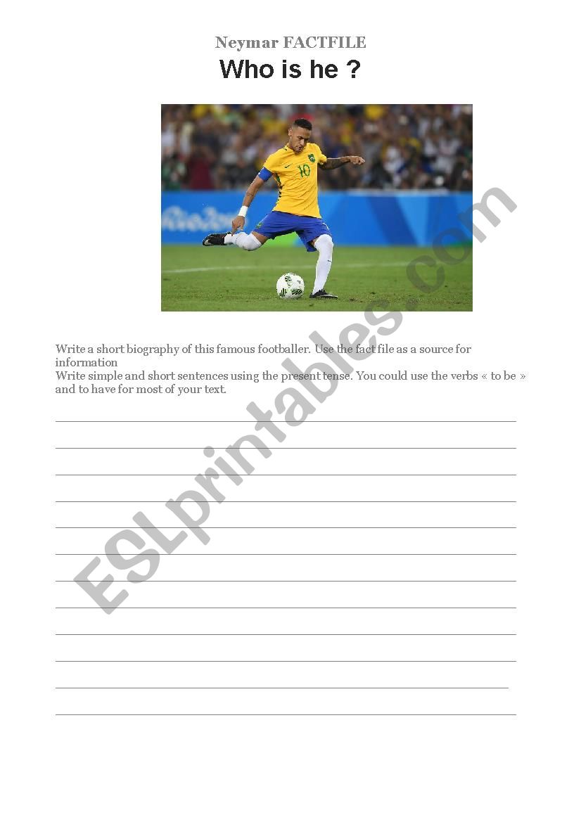 Writing Biography - Neymar worksheet