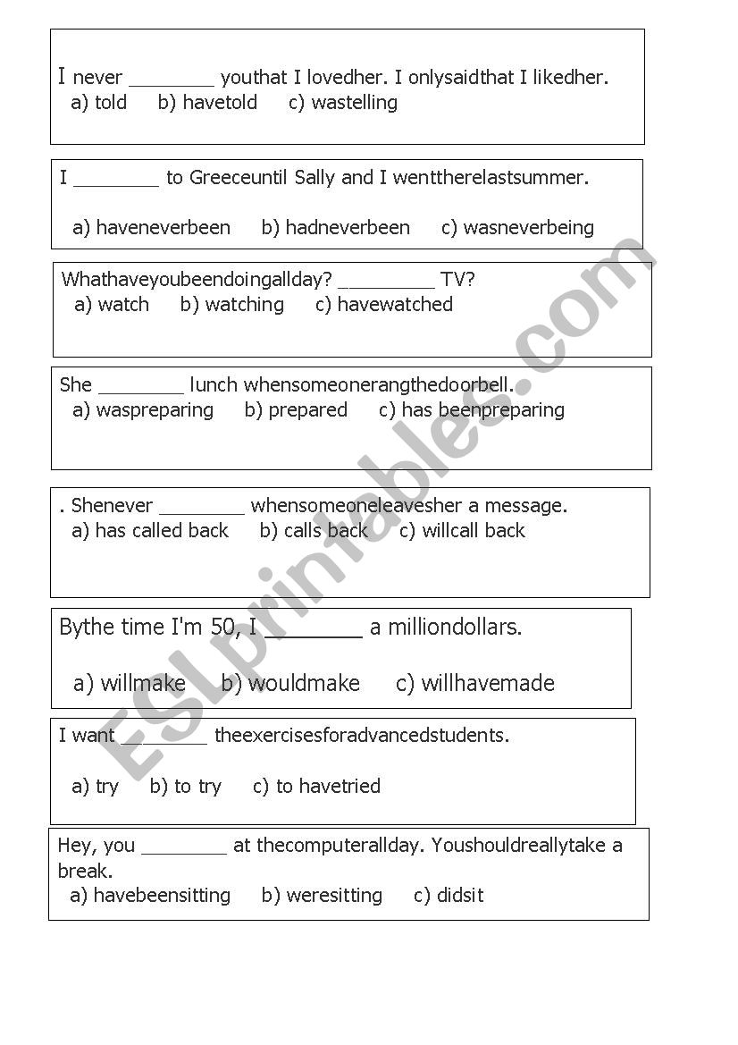 Game: Tenses worksheet