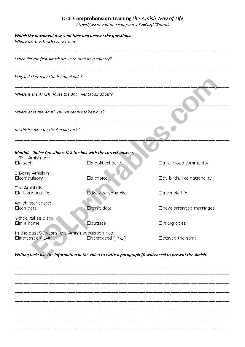 Who are the Amish? worksheet