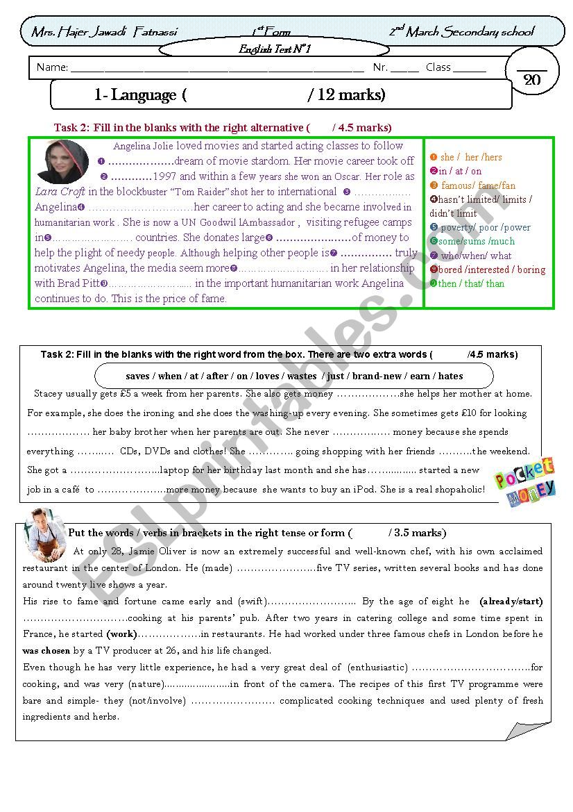 language tasks for 1st form worksheet