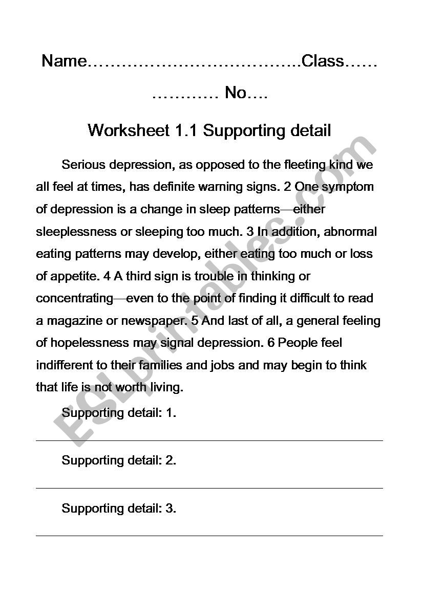 Supporting detail worksheet