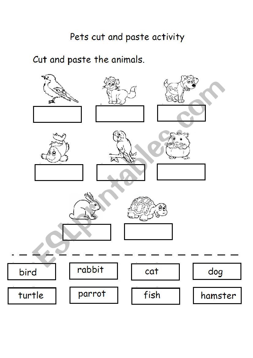 Pets cut and paste activity worksheet