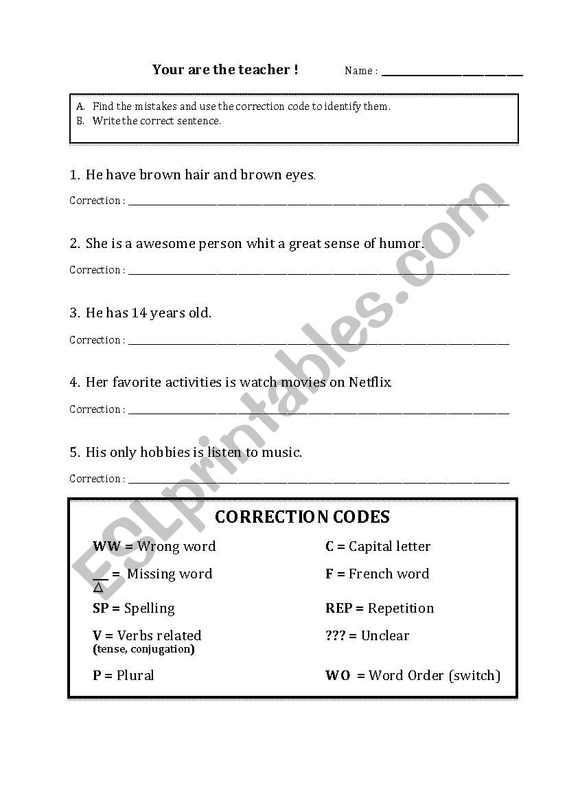 Error correction worksheet worksheet