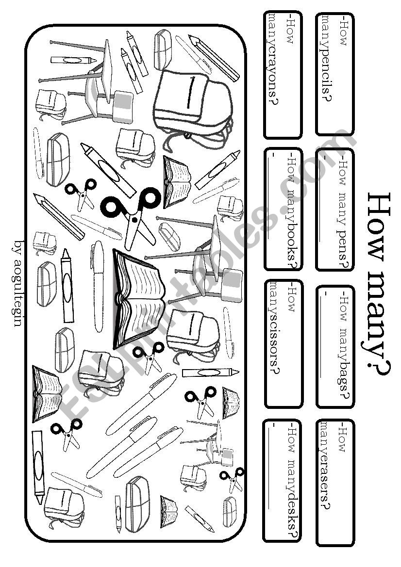 How many? - Classroom objects worksheet