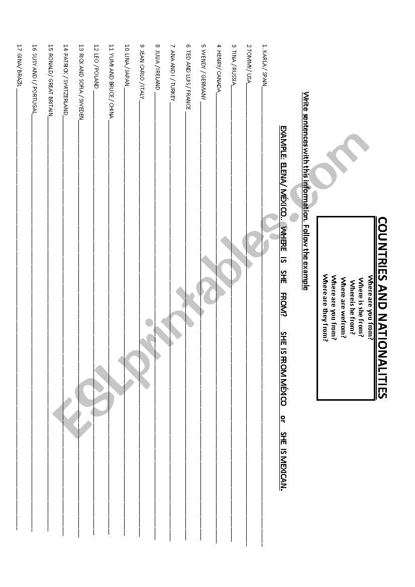countries and nationalities worksheet