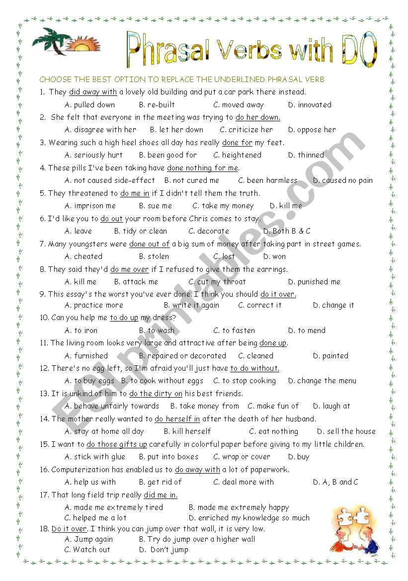 Phrasal Verbs with DO worksheet