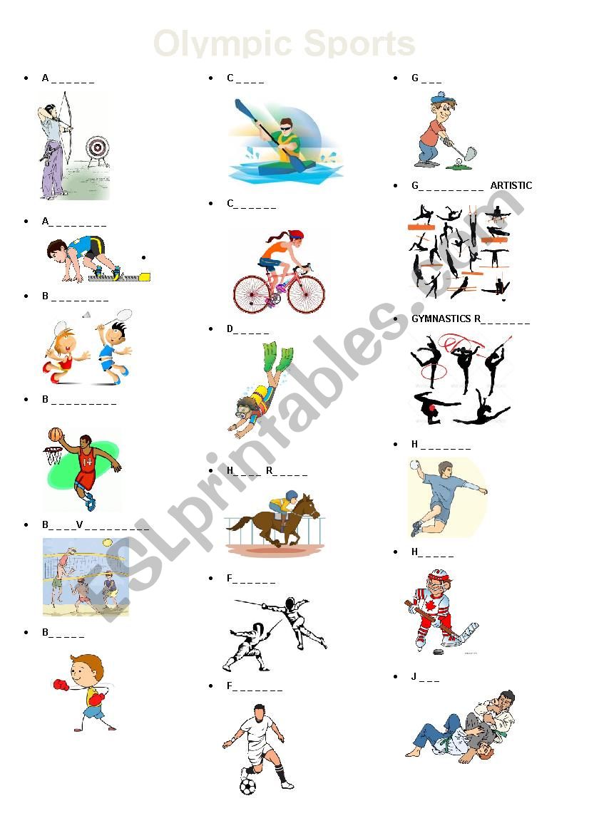 Olympic Sports practice worksheet