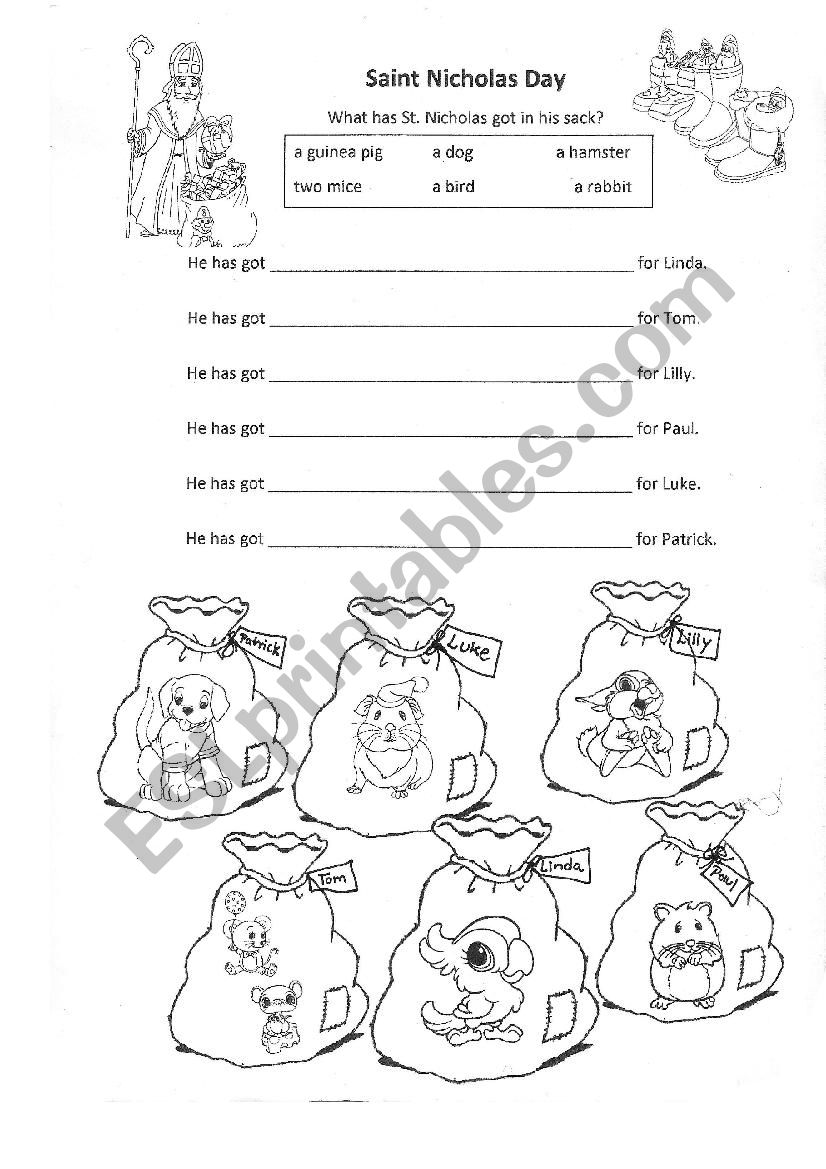 Saint Nicholas Day pets worksheet