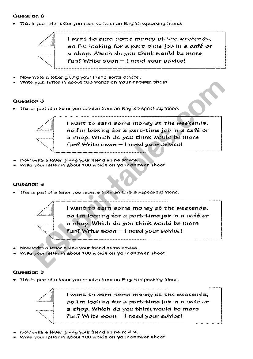 PET wriring worksheet