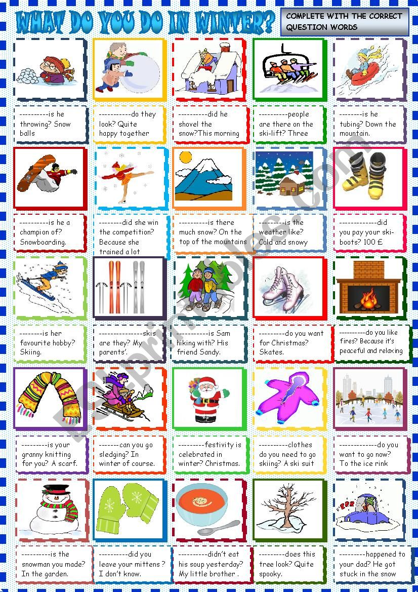 Winter question words worksheet