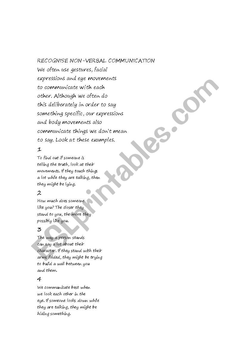 non verbal communication - ESL worksheet by solesempre