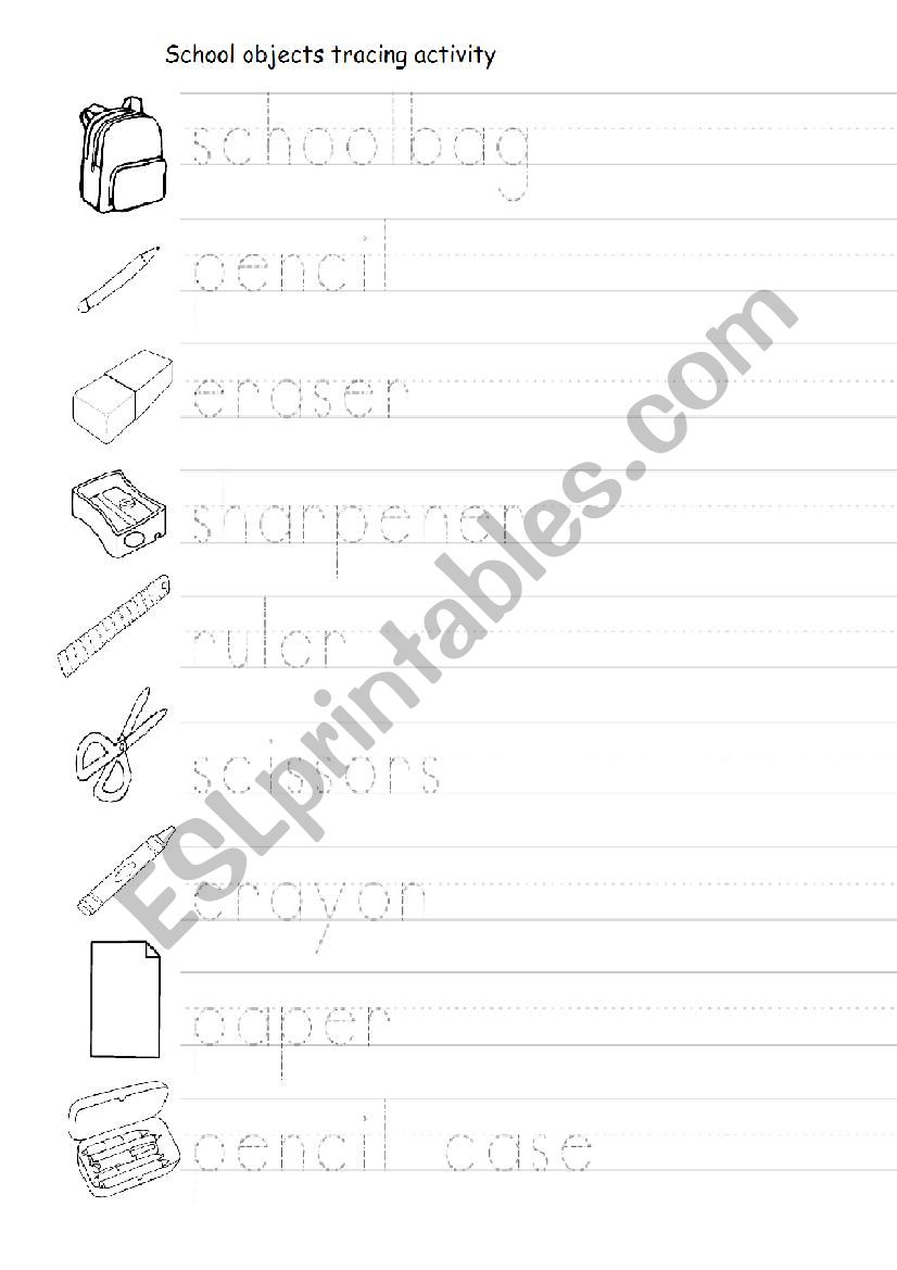 school objects tracing activity