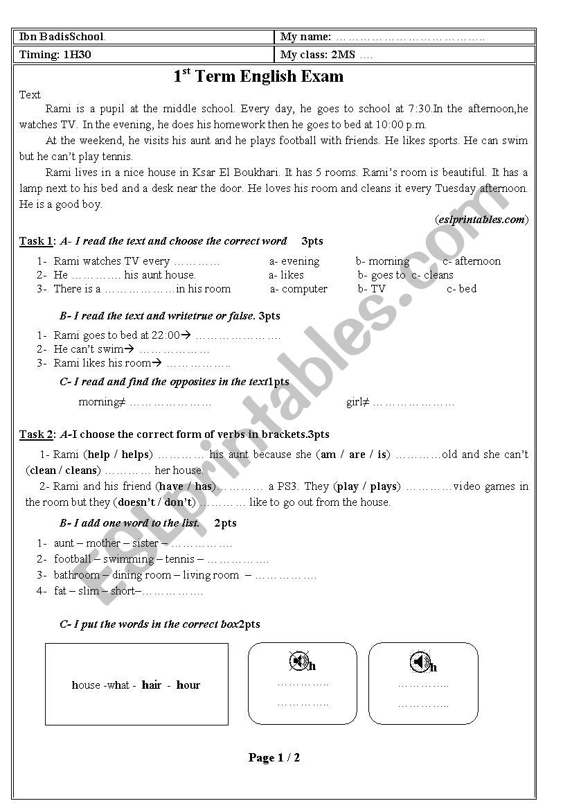 2MS second Exam worksheet