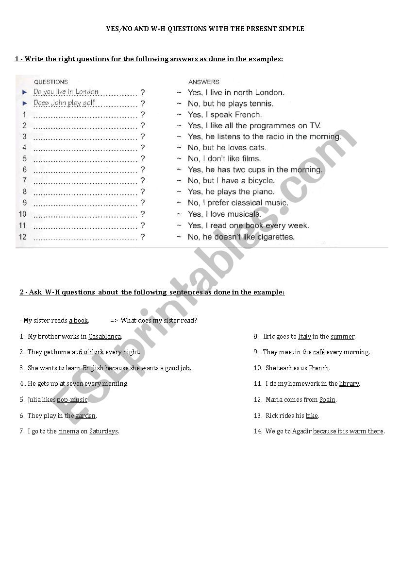 Yes/No and W-H Questions with the Present Simple