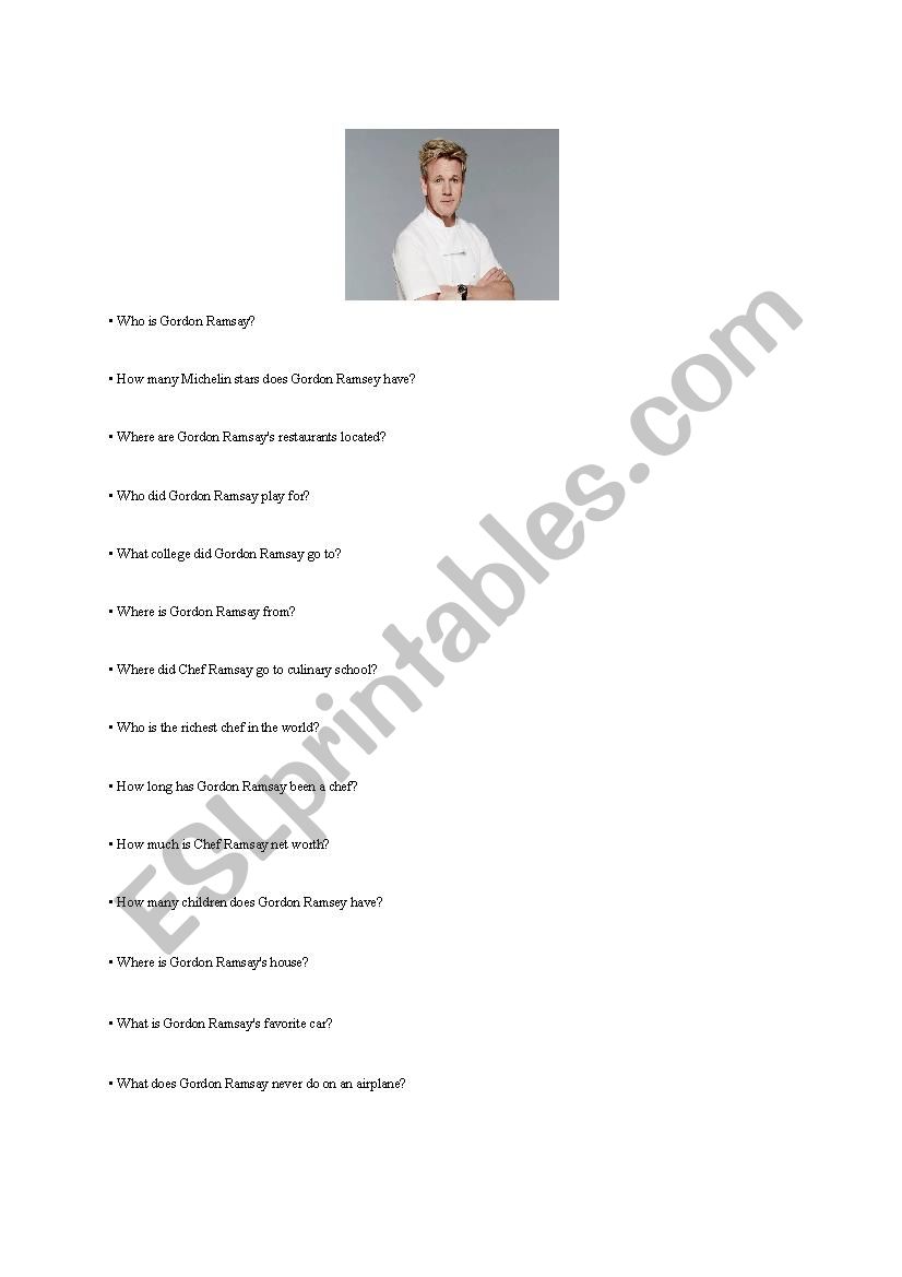 Who is Gordon Ramsay? worksheet