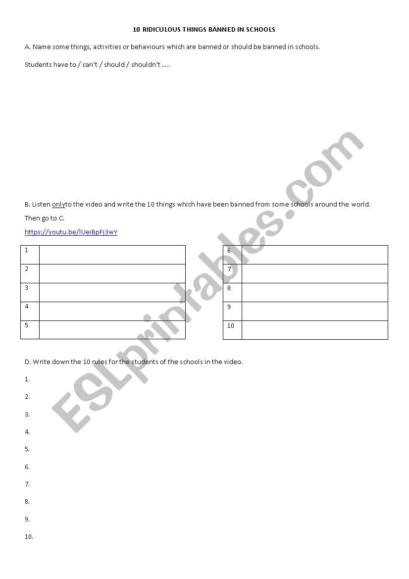 School rules  CANÂ´T SHOULDNÂ´T MUSTNÂ´T