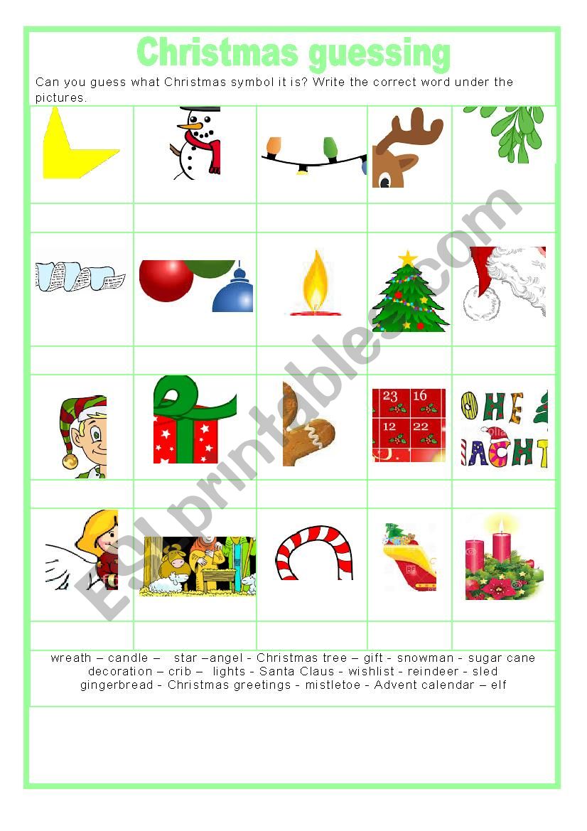 Christmas guessing worksheet