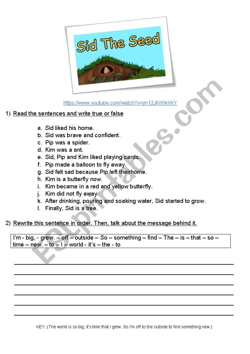 Sid, the seed. worksheet